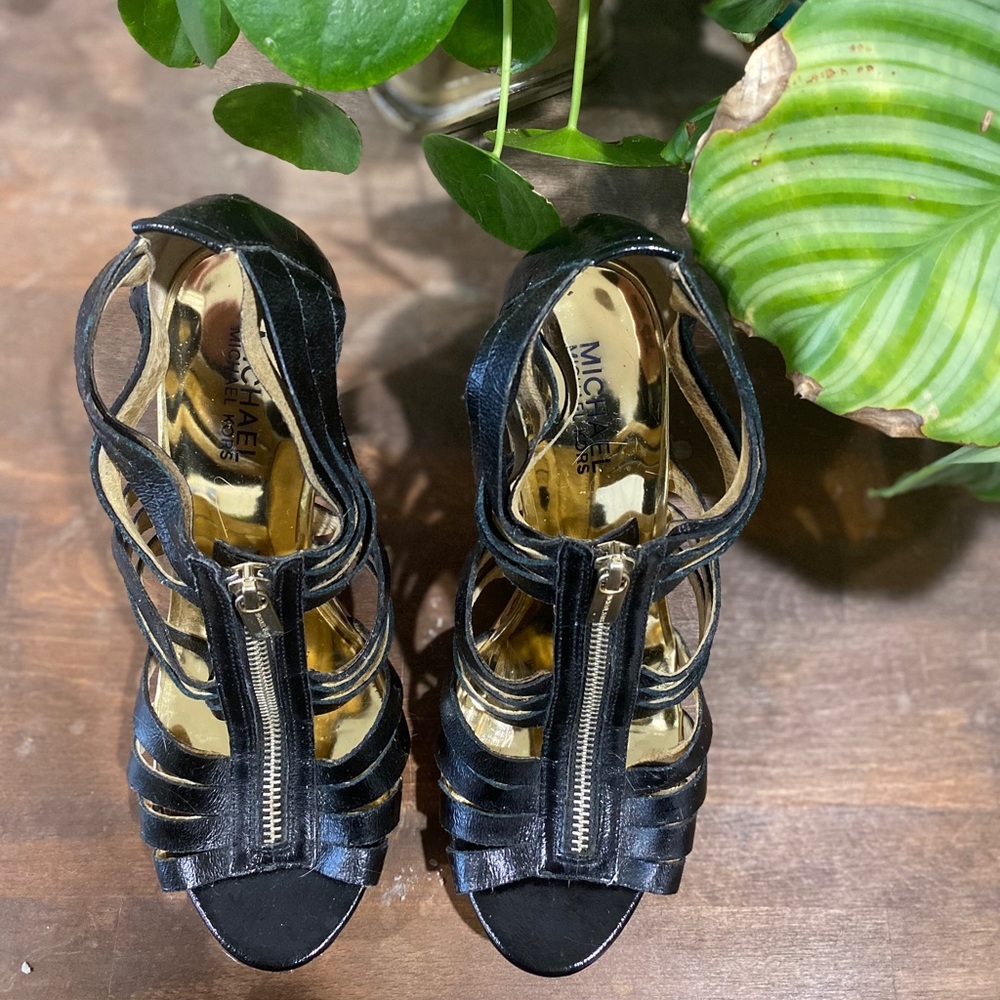 Michael Kors Gold & Black Cork Zip-Up Heels